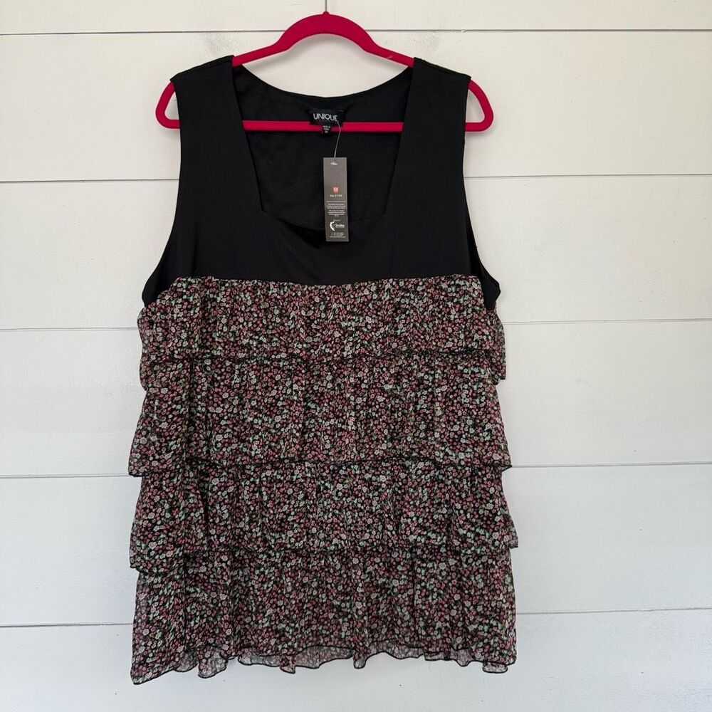Unique Spectrum Women’s 3X Floral Ruffle Tiered Plus Size Tank Dark Romantic